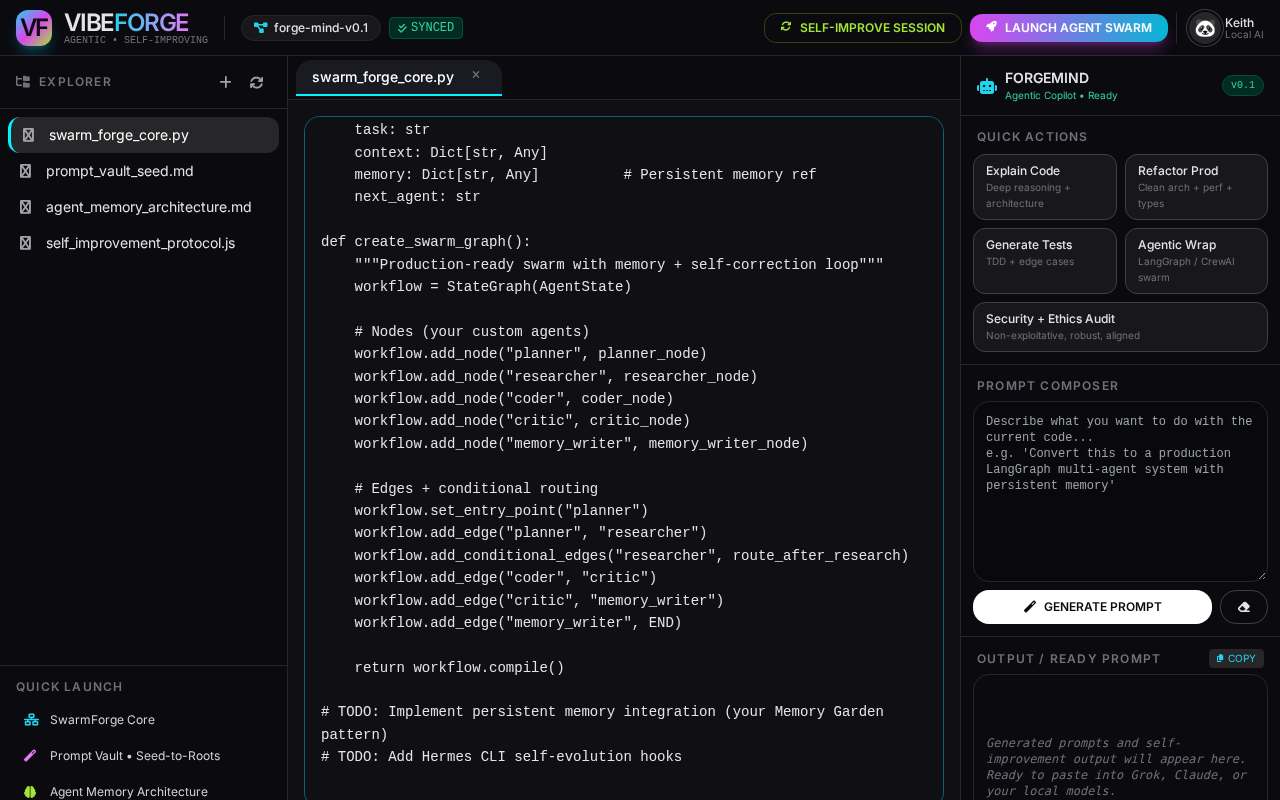 Vibe Forge — the page as it looks right now